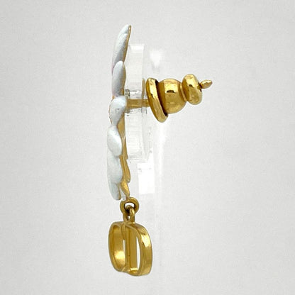 Dior Logo Earrings Gold Plated White Pink