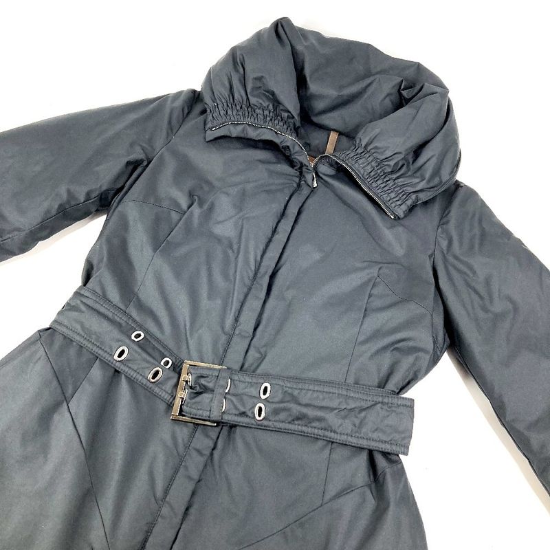 Moncler Down Coat with Logo Belt Polyester Black