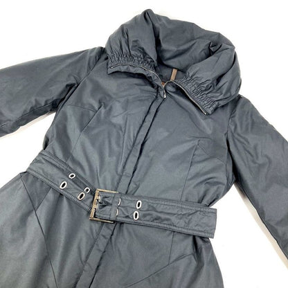 Moncler Down Coat with Logo Belt Polyester Black