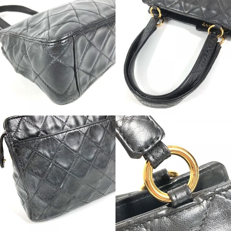 Chanel Handbag Logo Quilted Leather Black