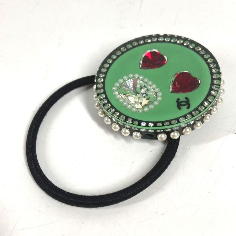 Chanel Hair Tie Heart CC Logo Plastic Black
