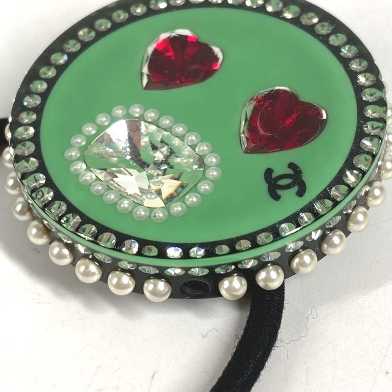 Chanel Hair Tie Heart CC Logo Plastic Black