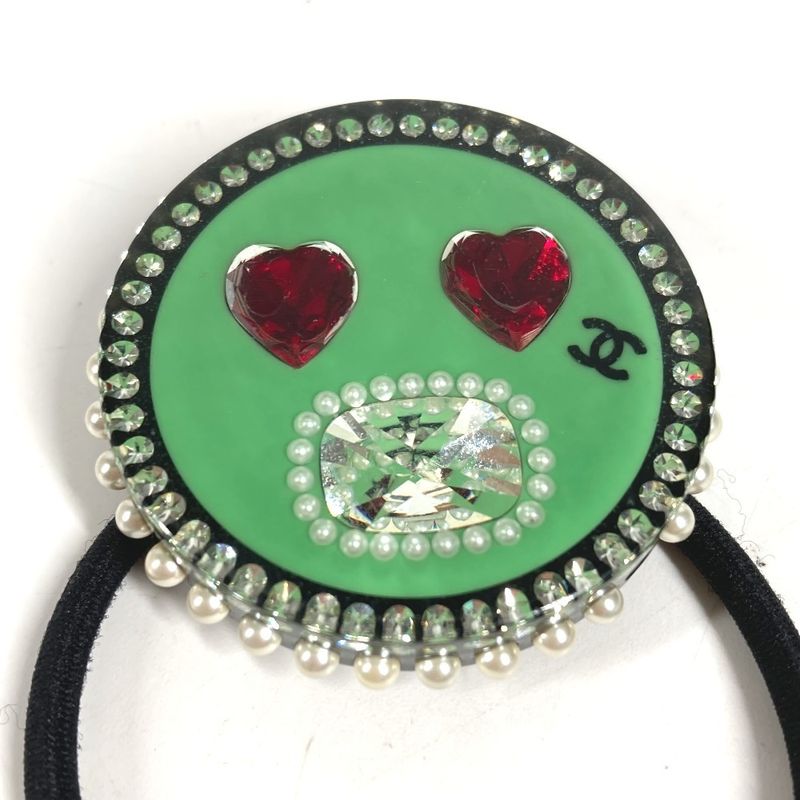 Chanel Hair Tie Heart CC Logo Plastic Black