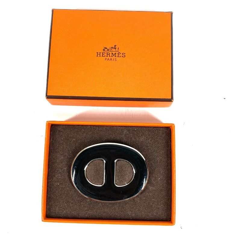 Hermes Scarf Ring Chaine D'ancre Logo Metal Black