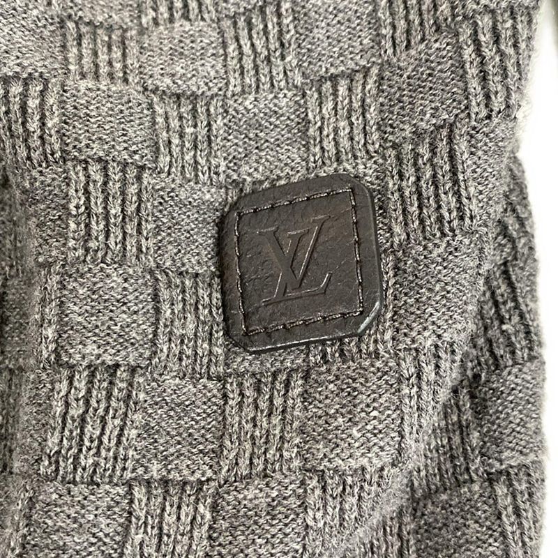 Louis Vuitton Long Sleeve Sweater M Dark Gray Crew Neck Damier Cotton Wool