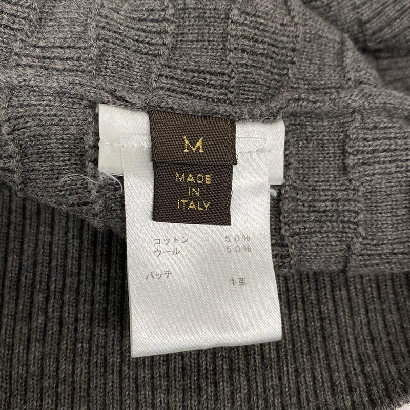 Louis Vuitton Long Sleeve Sweater M Dark Gray Crew Neck Damier Cotton Wool