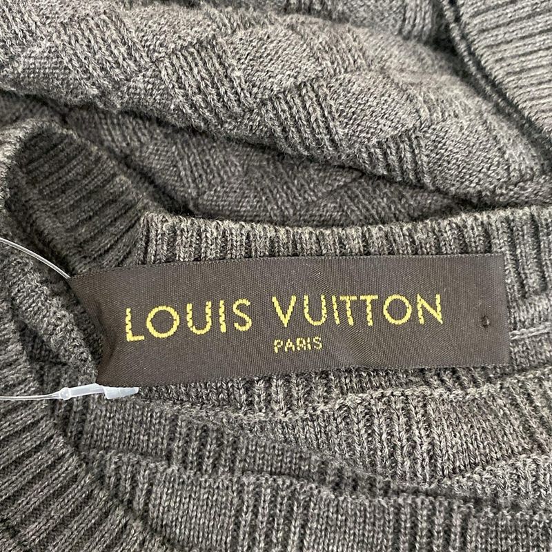 Louis Vuitton Long Sleeve Sweater M Dark Gray Crew Neck Damier Cotton Wool