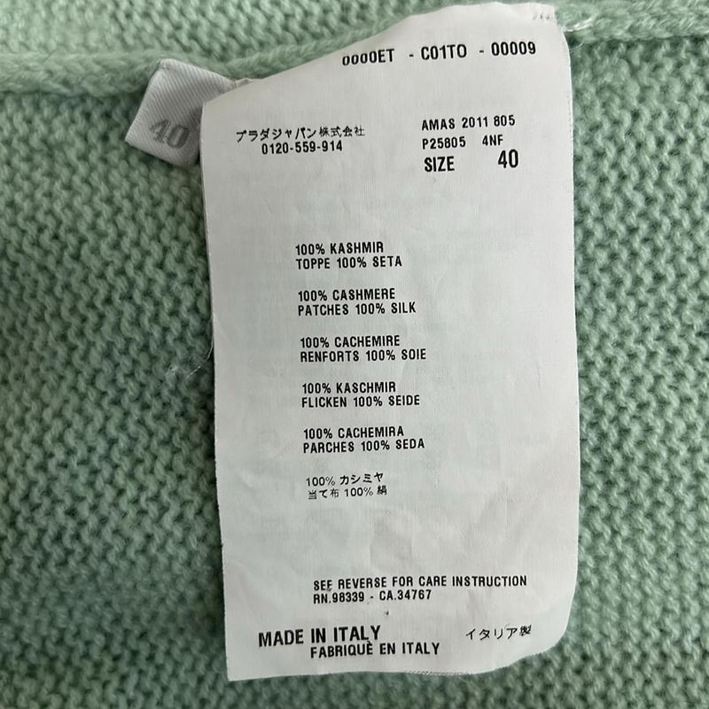 Prada Cardigan 40 M Light Green Cashmere