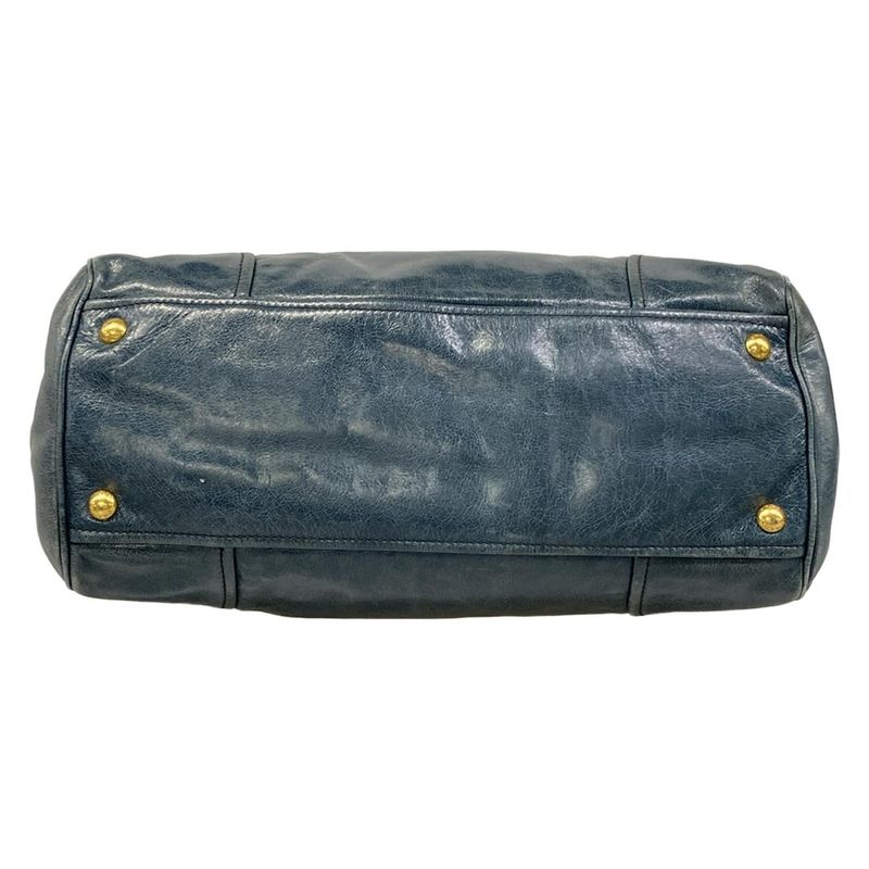 Prada Tote Blue Green Leather Tag