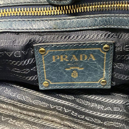 Prada Tote Blue Green Leather Tag