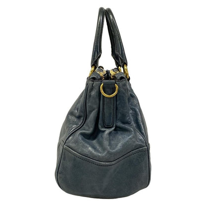 Prada Tote Blue Green Leather Tag