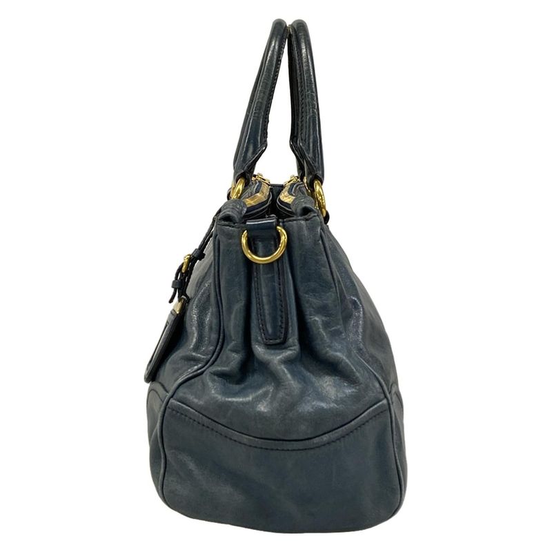 Prada Tote Blue Green Leather Tag