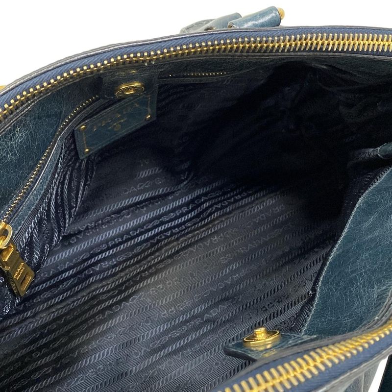 Prada Tote Blue Green Leather Tag