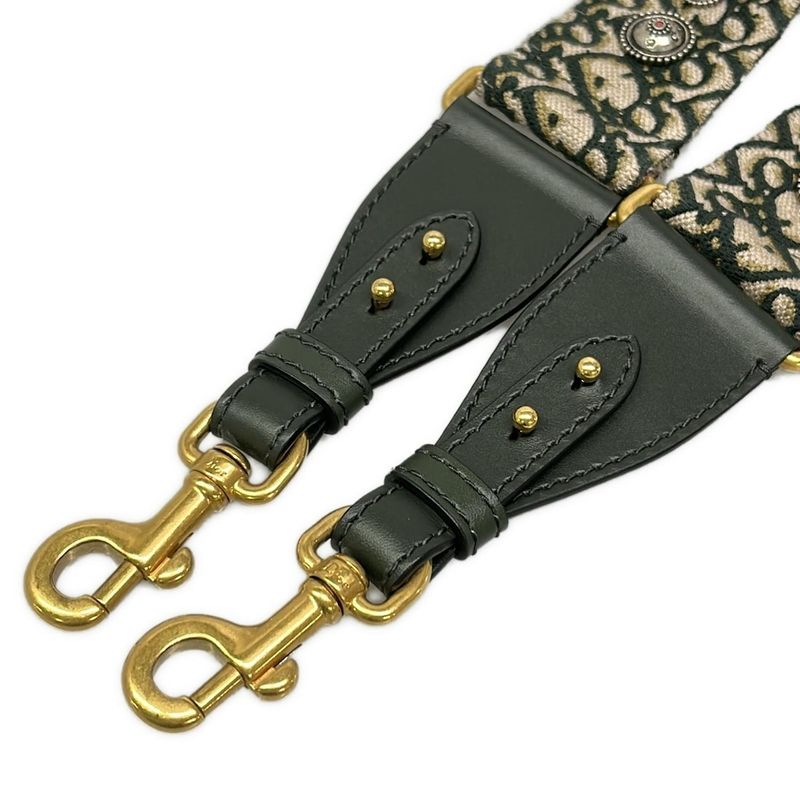 Dior Shoulder Strap Beige Dark Green Khaki Concho Leather