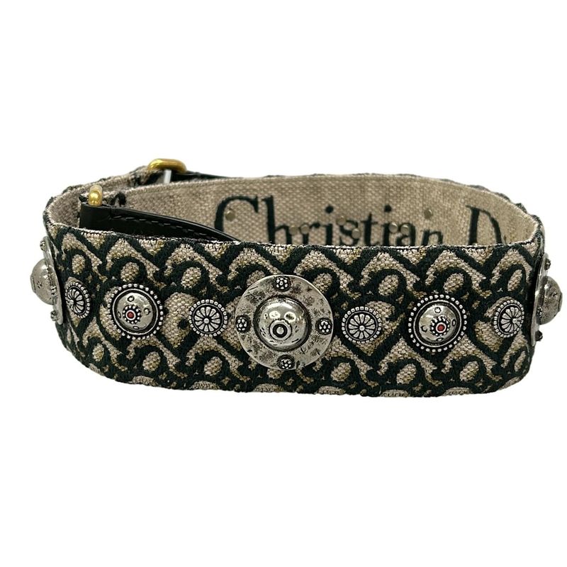 Dior Shoulder Strap Beige Dark Green Khaki Concho Leather