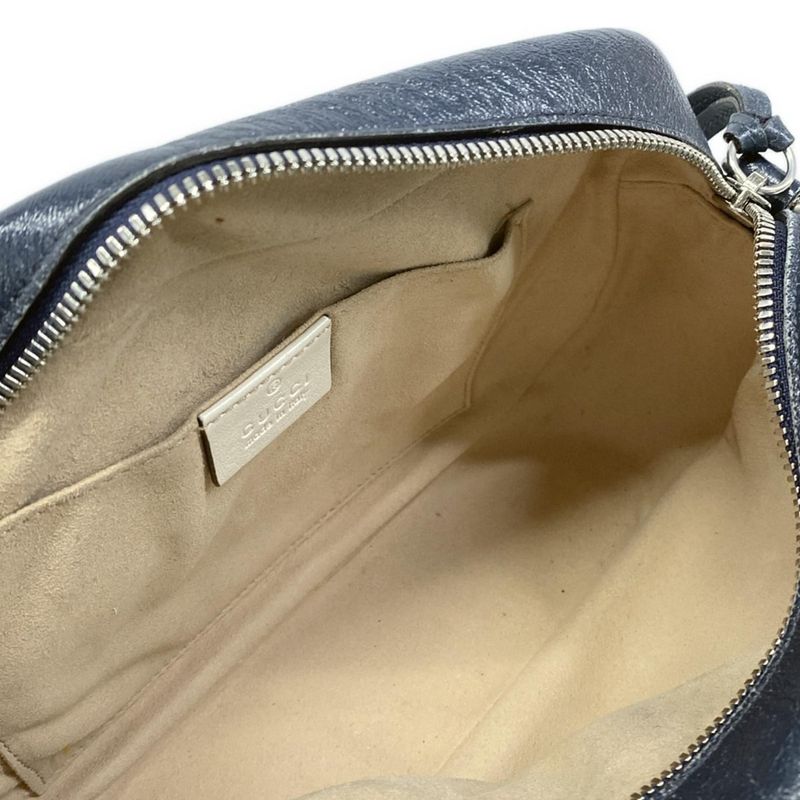 Gucci Shoulder Bag GG Marmont Navy Ivory Chain Leather