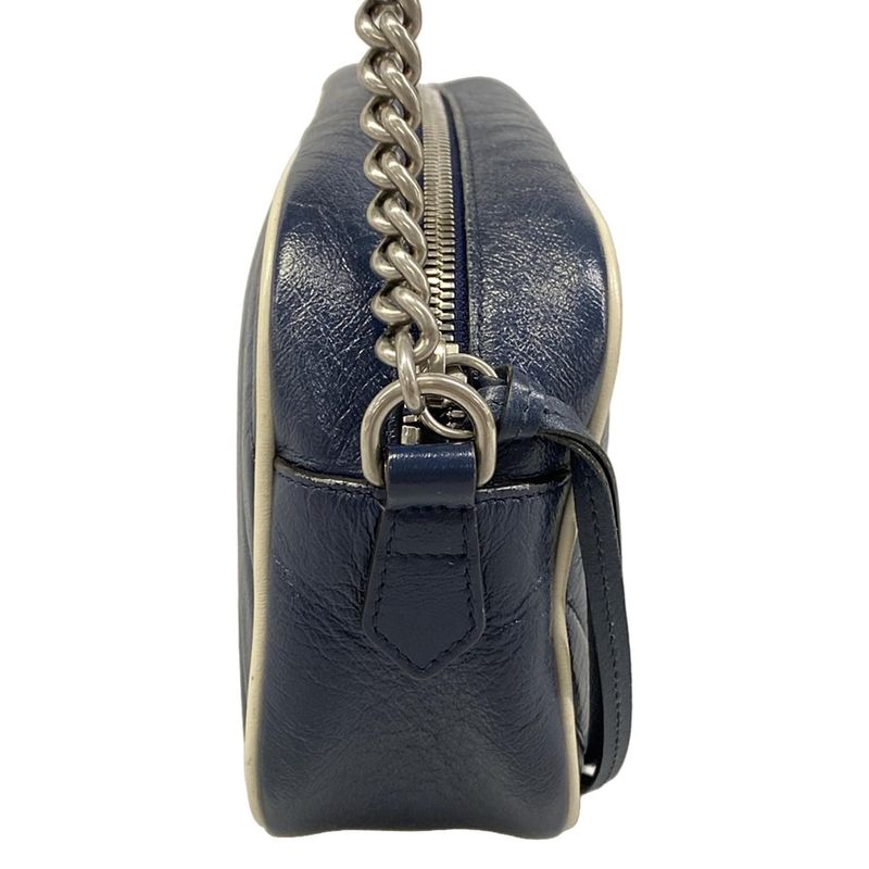 Gucci Shoulder Bag GG Marmont Navy Ivory Chain Leather