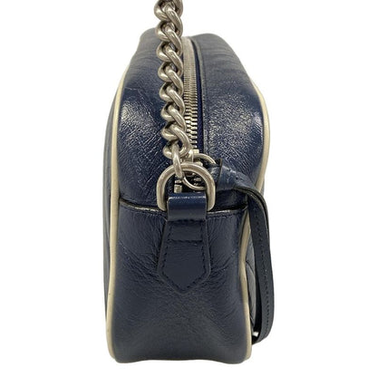 Gucci Shoulder Bag GG Marmont Navy Ivory Chain Leather