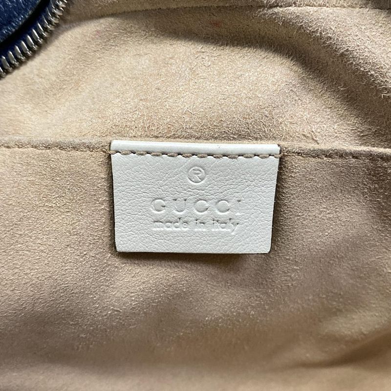 Gucci Shoulder Bag GG Marmont Navy Ivory Chain Leather