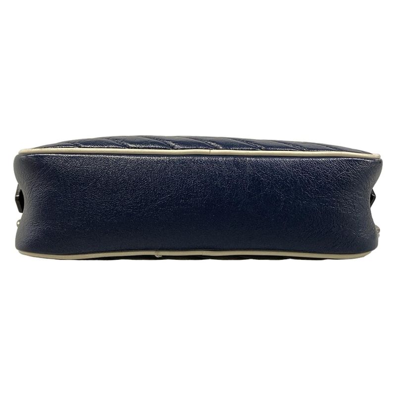 Gucci Shoulder Bag GG Marmont Navy Ivory Chain Leather