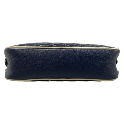 Gucci Shoulder Bag GG Marmont Navy Ivory Chain Leather