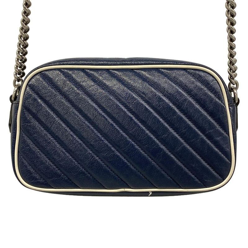 Gucci Shoulder Bag GG Marmont Navy Ivory Chain Leather