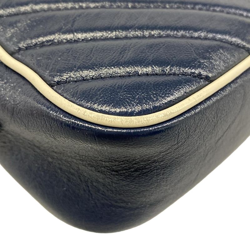 Gucci Shoulder Bag GG Marmont Navy Ivory Chain Leather