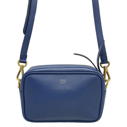 Fendi Shoulder Bag Cam Zucca Pattern Blue Camera Case Embossed Leather