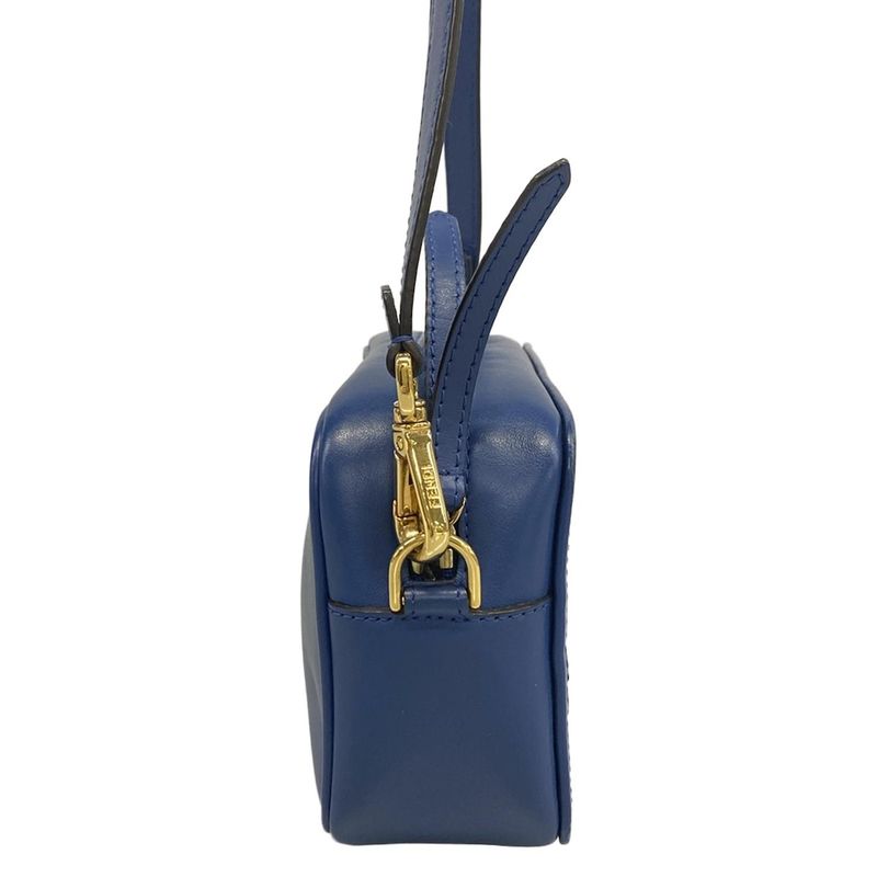 Fendi Shoulder Bag Cam Zucca Pattern Blue Camera Case Embossed Leather