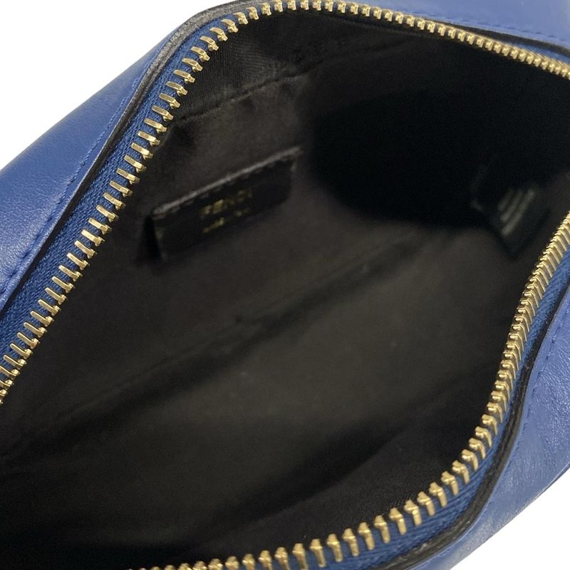 Fendi Shoulder Bag Cam Zucca Pattern Blue Camera Case Embossed Leather