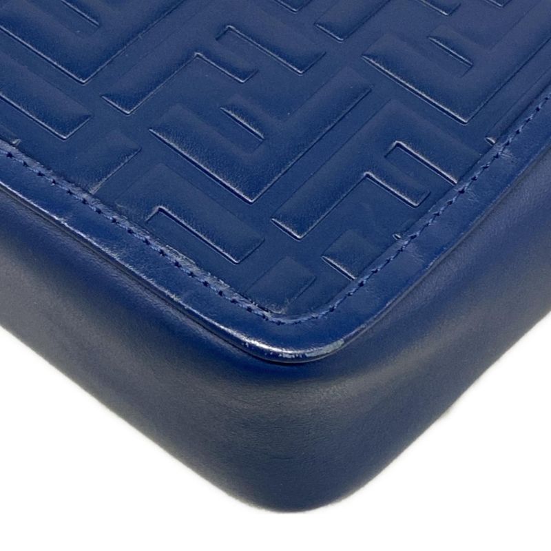 Fendi Shoulder Bag Cam Zucca Pattern Blue Camera Case Embossed Leather