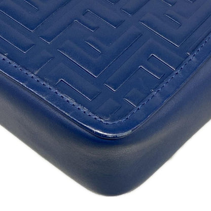 Fendi Shoulder Bag Cam Zucca Pattern Blue Camera Case Embossed Leather
