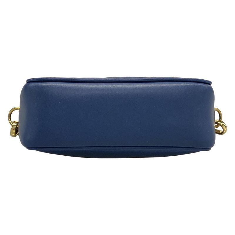 Fendi Shoulder Bag Cam Zucca Pattern Blue Camera Case Embossed Leather