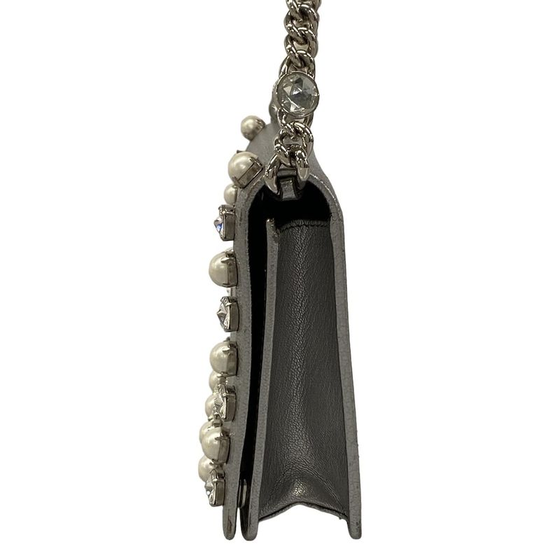 Miu Miu Shoulder Bag Miu Crystal Silver Chain Leather