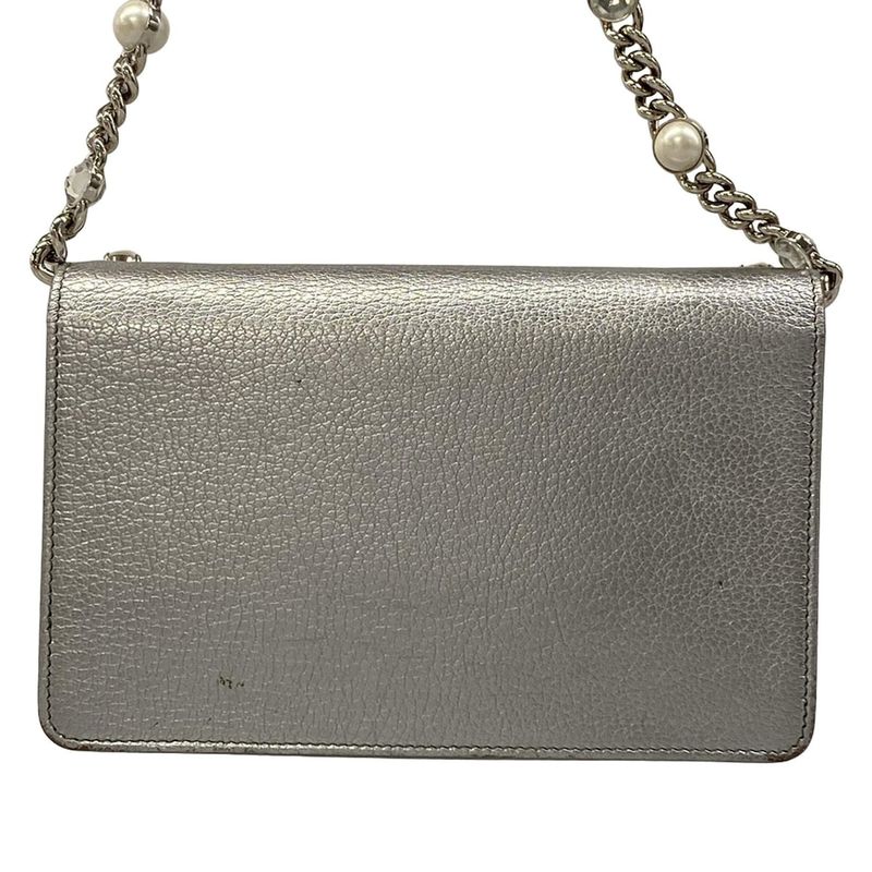 Miu Miu Shoulder Bag Miu Crystal Silver Chain Leather