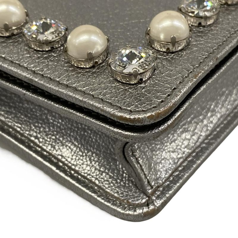 Miu Miu Shoulder Bag Miu Crystal Silver Chain Leather