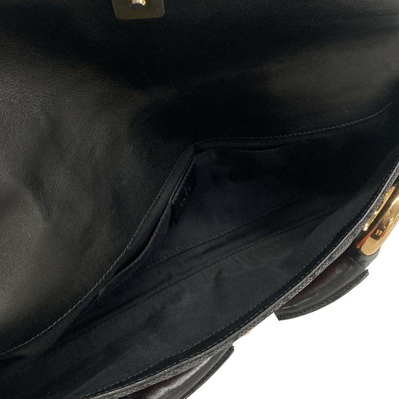 Gucci Handbag Horsebit GG Pattern Black Pink Chain Handle Leather