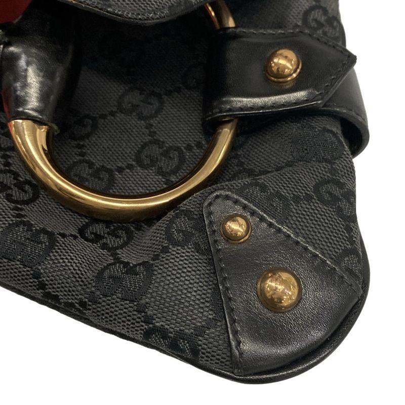 Gucci Handbag Horsebit GG Pattern Black Pink Chain Handle Leather
