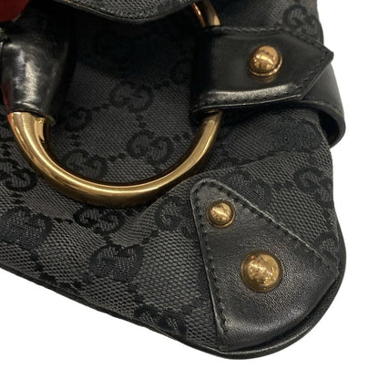 Gucci Handbag Horsebit GG Pattern Black Pink Chain Handle Leather