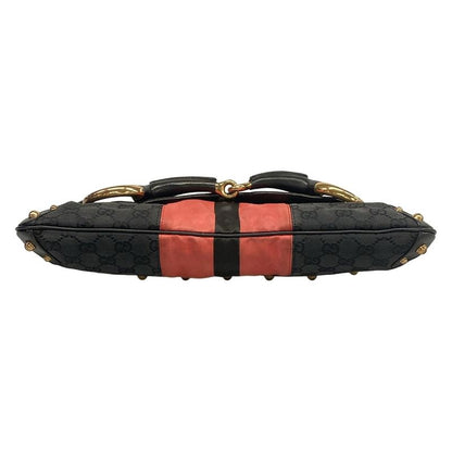 Gucci Handbag Horsebit GG Pattern Black Pink Chain Handle Leather