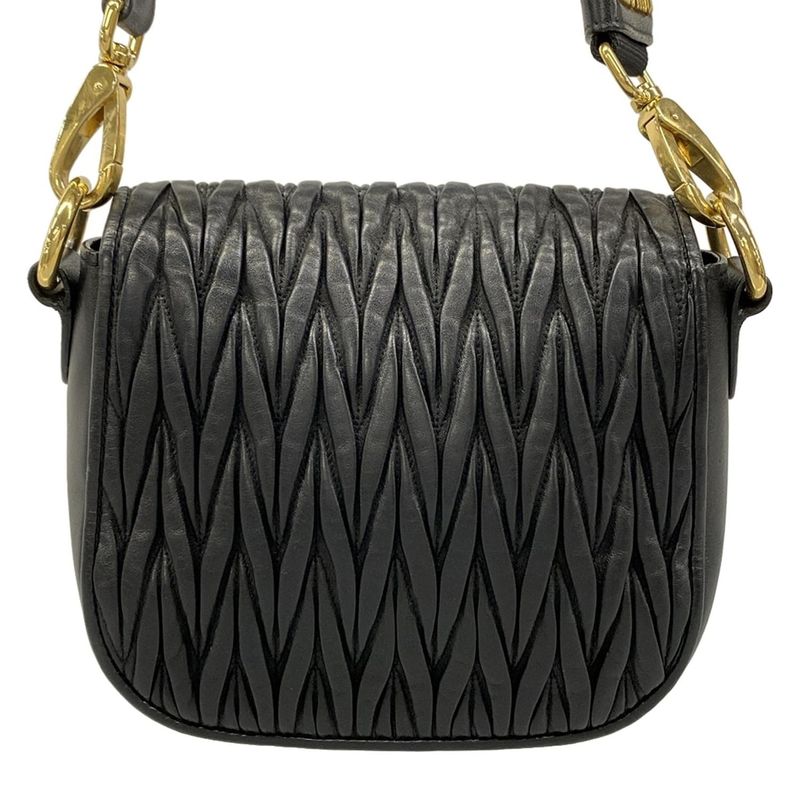 Miu Miu Shoulder Bag Matelasse Black Miu Logo Turnlock Leather