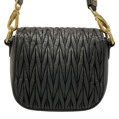 Miu Miu Shoulder Bag Matelasse Black Miu Logo Turnlock Leather