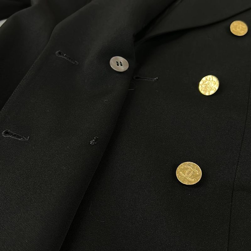 Chanel Jacket 38 M Black Double Wool