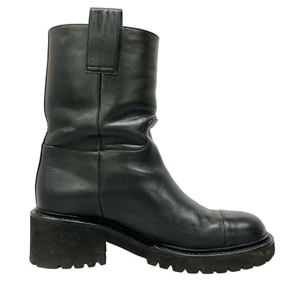 Chanel Short Boots 34.5 C Black CC Logo Leather