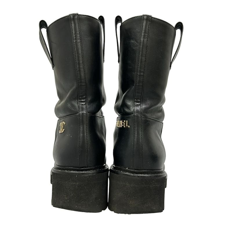 Chanel Short Boots 34.5 C Black CC Logo Leather