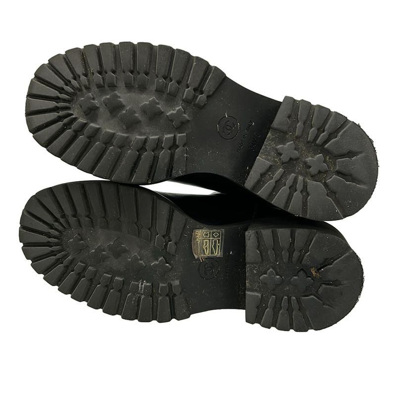 Chanel Short Boots 34.5 C Black CC Logo Leather