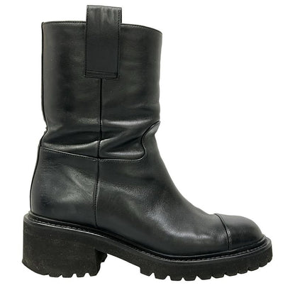 Chanel Short Boots 34.5 C Black CC Logo Leather