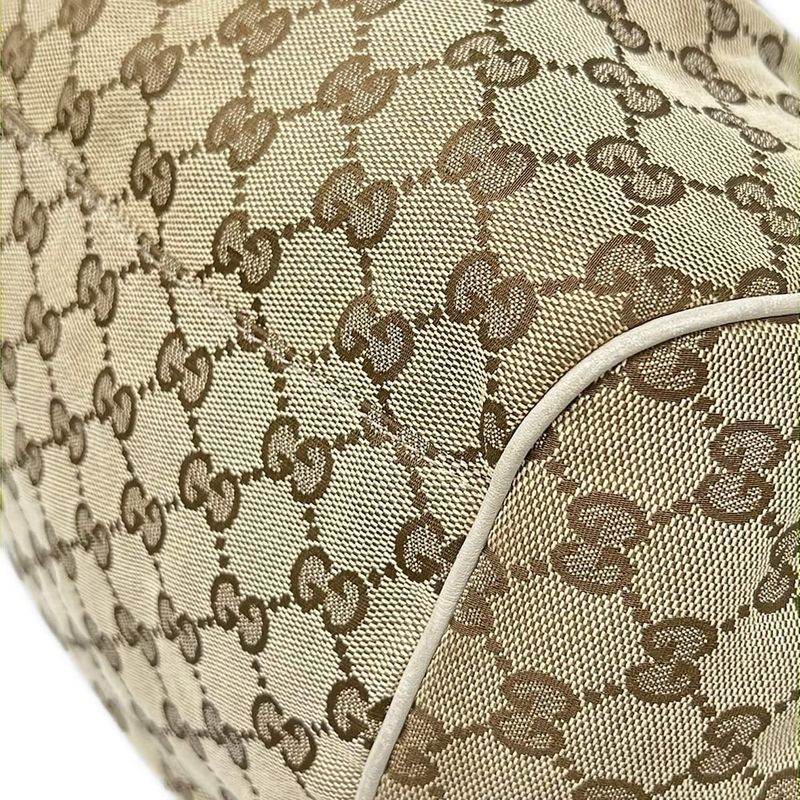 Gucci Handbag GG Pattern Beige Dark Brown Ivory Leather