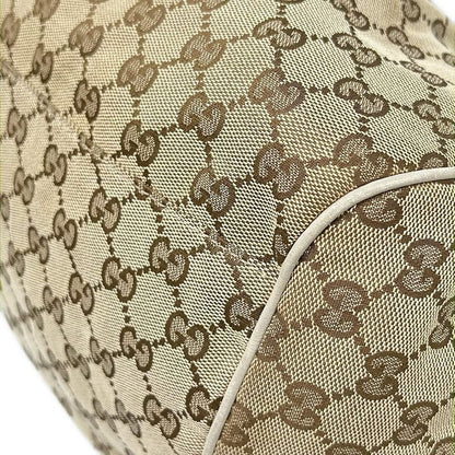 Gucci Handbag GG Pattern Beige Dark Brown Ivory Leather