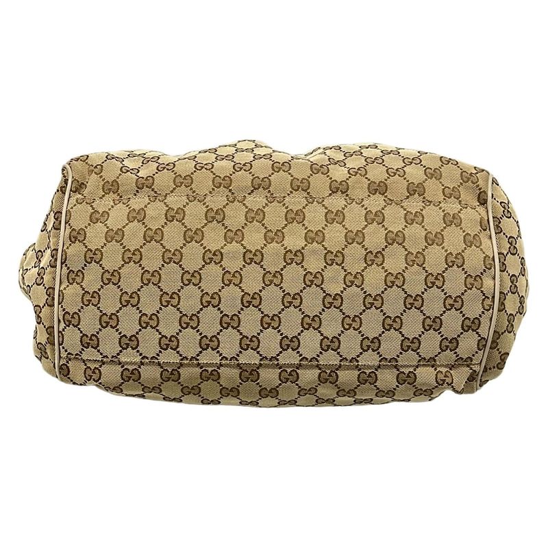 Gucci Handbag GG Pattern Beige Dark Brown Ivory Leather